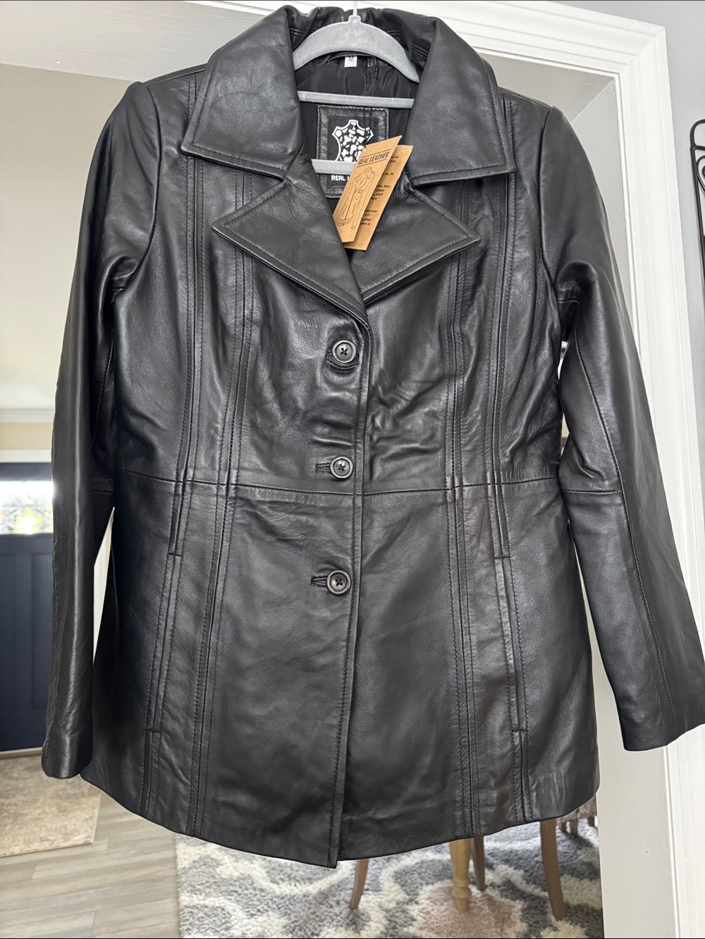 Bitonto Black Real Leather Blazer Jacket Size Medium NWT